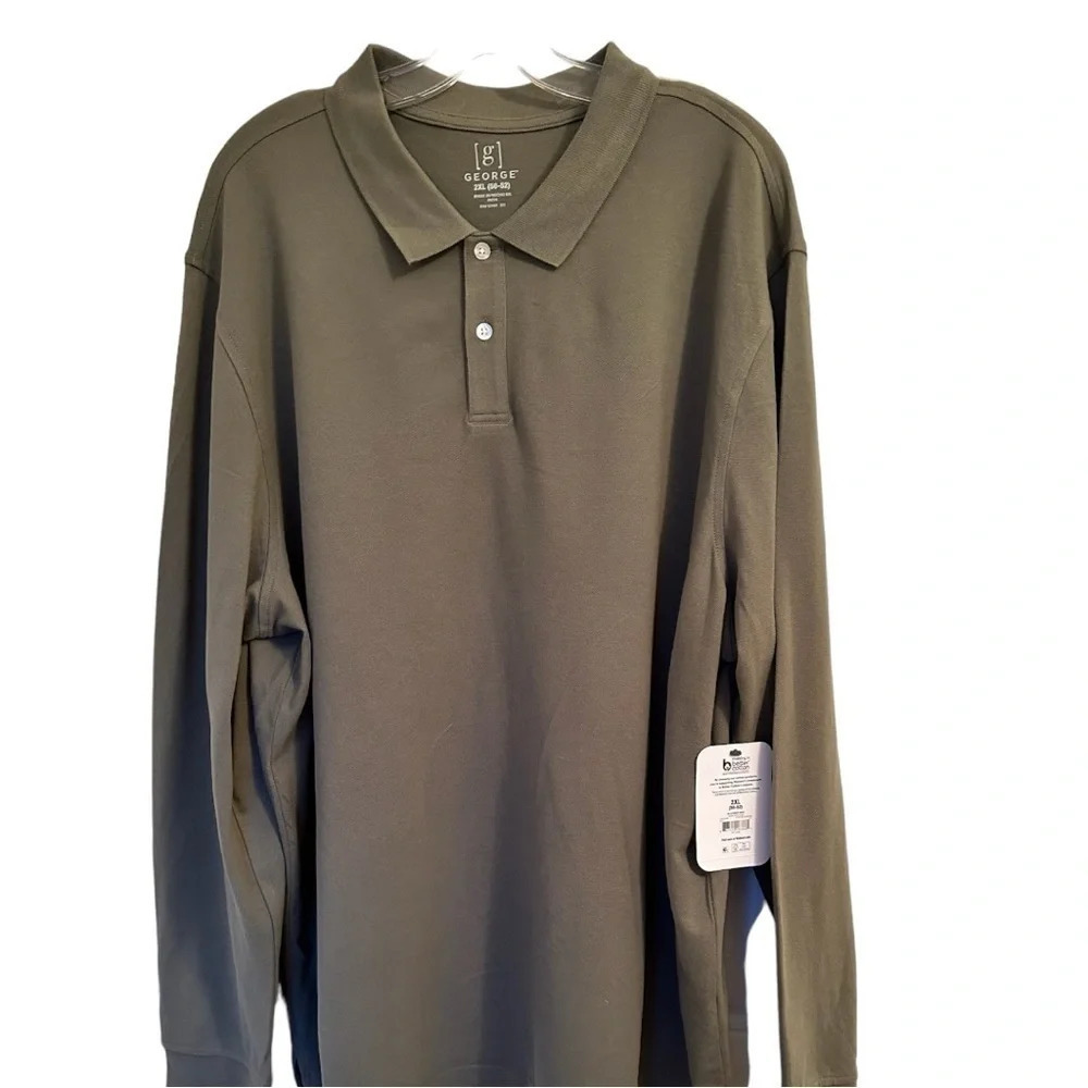 Men’s Long Sleeved Casual Pique Polo Shirt by George color: Charcoal Sky